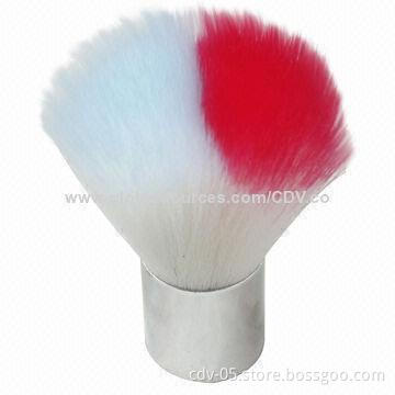 Kabuki makeup brushes, made of aluminum handle with double color synthetic hair in special shape